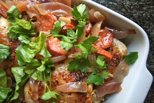 Slow-cooked Chicken with Chorizo and Cider