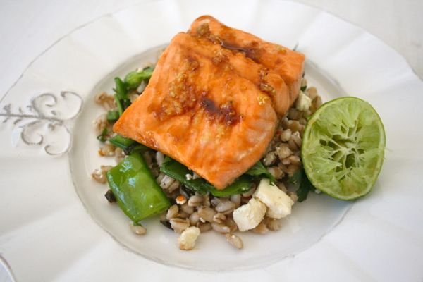 Grilled Honey & Soy Salmon with Barley & Herb Salad