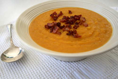 Butternut & Apple Soup with Bacon Croutons