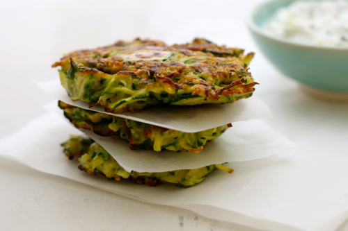 Courgette & Mint Rostis with Tzatziki - Sarah Graham Food
