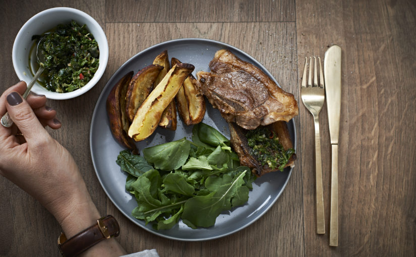 Lamb Chops with Chimichurri and Sweet Potato Wedges