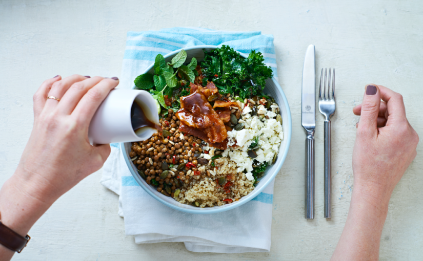Warm Kale and Quinoa Bounty Bowls with Ginger and Lime Dressing
