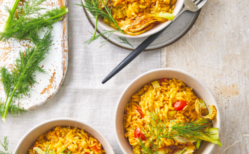Orzo with Saffron and Caramelised Fennel and Tomatoes