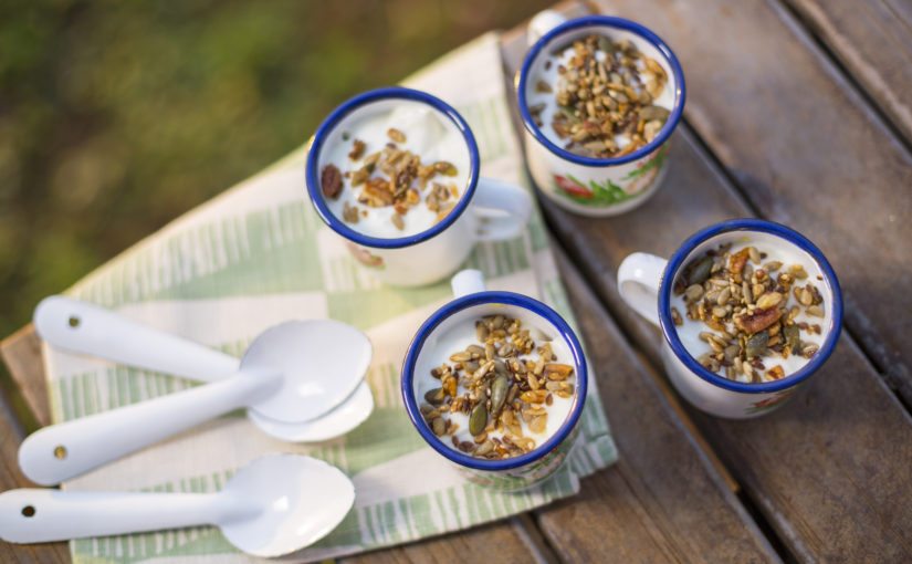 Apple and Star Anise Breakfast Puddings with Maple Pecan Nut Sprinkles