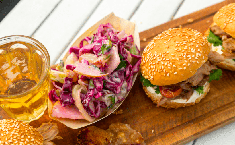 BBQ Pulled Pork Sandwiches with Red Cabbage and Apple Slaw