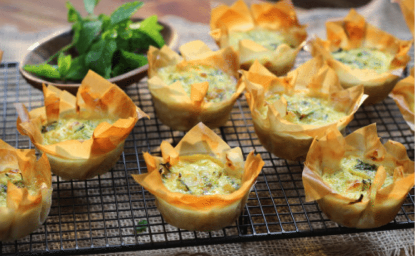 Courgette, Feta and Mint Tartlets with Goats Cheese