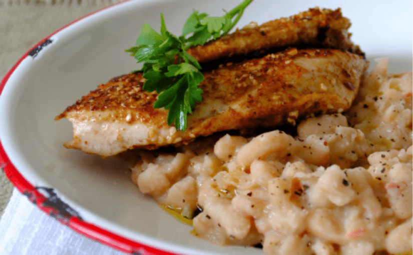 Quick Dukkah-crusted Chicken with White Bean Mash