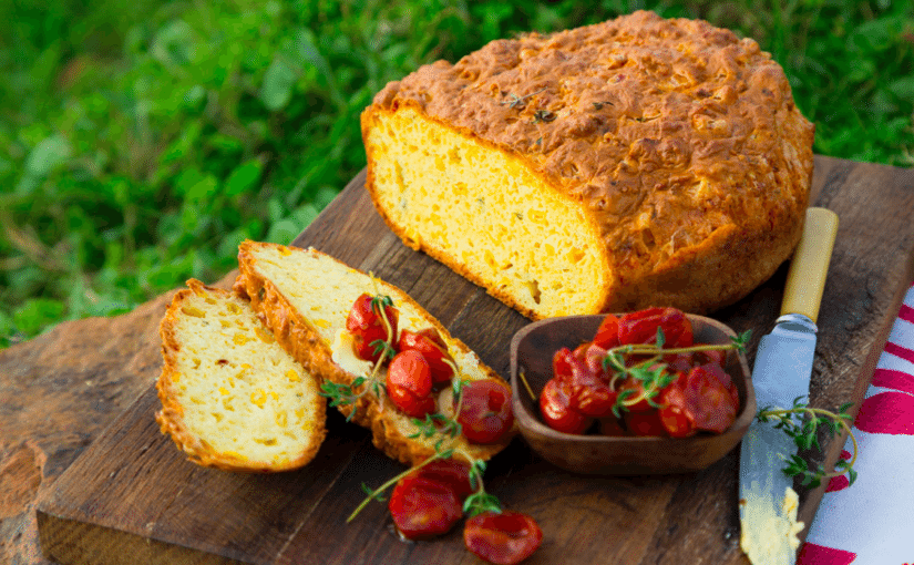 Sweetcorn Pot Bread with Blistered Tomatoes